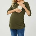 thumbnail image 4 of Olyvenn Women's Maternity Front Cross Over Shirts Maternity Clothes Crewneck Side Ruched Pregnant Pullover Tops 2025 Green S, 4 of 7
