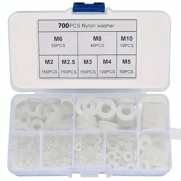 700 Pieces Nylon Washers, Plastic Flat Washers, Round Spacer Washers, Sealing Washers, Industrial Fastener Insulation - M2/M2.5/M3/M4/M5/M6/M8/M10
