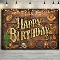 thumbnail image 2 of Western Cowboy Happy Birthday Backdrop Rustic Rodeo Boots Hat Wooden Floor Birthday Photography Background Wild West Cowboy Baby Shower Party Decorations Banner Supplies Photo Booth Props, 2 of 5