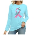 thumbnail image 1 of MKLEKYY Hauts Peplum pour Femmes, T-Shirt à Manches Longues Imprimé, Col Rond, Prévention du Cancer, Mois de Sensibilisation International, 1 of 3