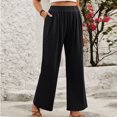 thumbnail image 5 of MIUOWANP Women's Elastic Waisted Pants with Pockets Solid Color Elastic Comfortable Home Wide Leg Pants Size S(4)Black, 5 of 5