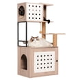 thumbnail image 6 of YIYADO Cat Tree with Litter Box, Indoor Cat Integrated Cat Tower with Large Hammock, Bed, Food Station, Scratching Post, Modern Style Pet Furniture, Gray + White, 6 of 6