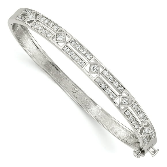 925 Sterling Silver CZ Hinged Bangle Bracelet