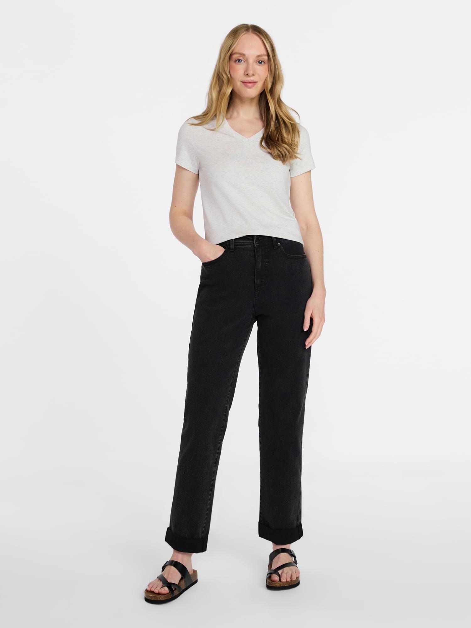 Time and Tru Women's High Rise Relaxed Boyfriend Jeans, 26" Inseam, Sizes 0-20