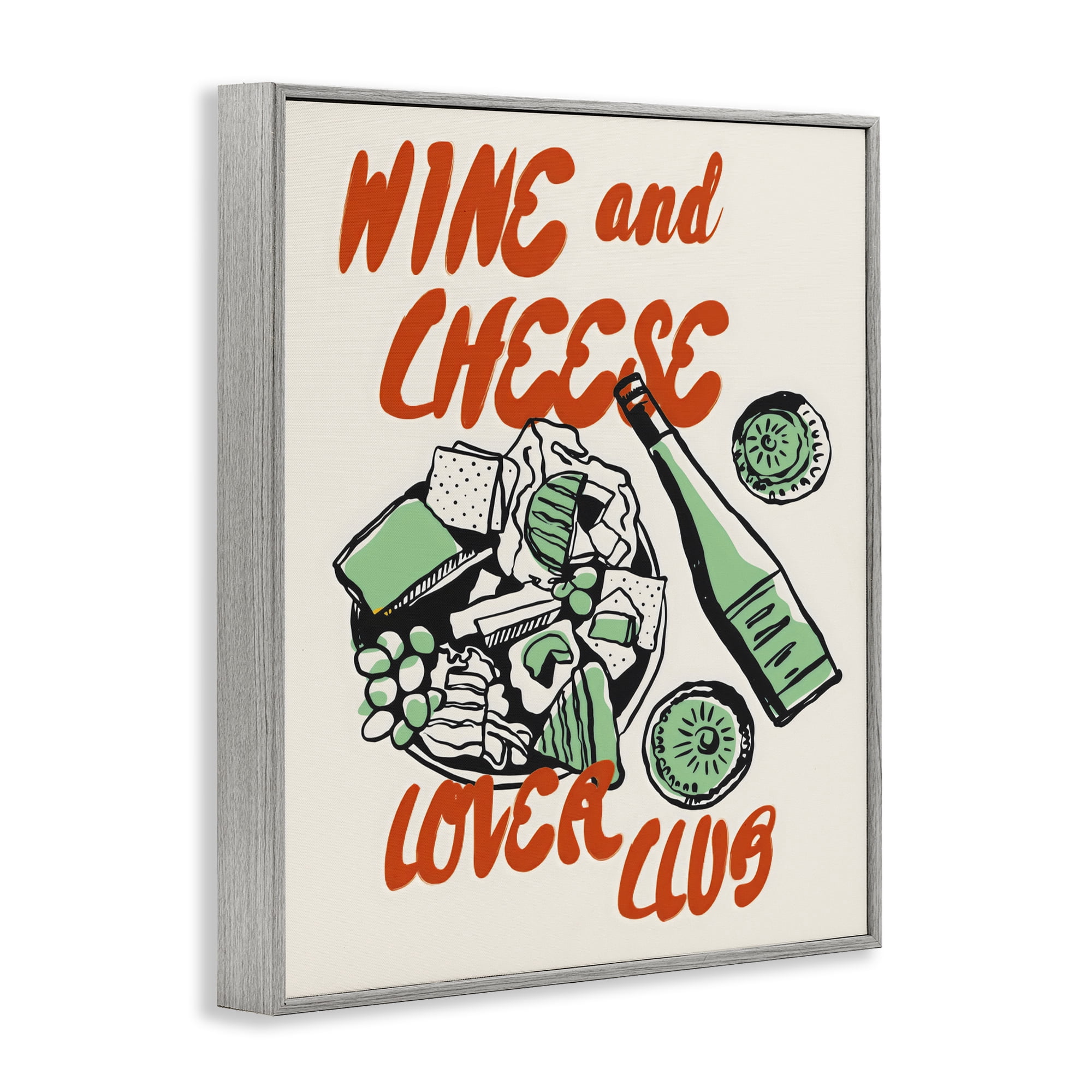 Stupell Industries Wine & Cheese Lover Club Gray Framed Giclee Art, design by The Prints Vibe