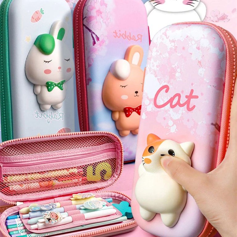 Cheap Cute Cat Decompression Pencil Case Big Pencil Box Portable