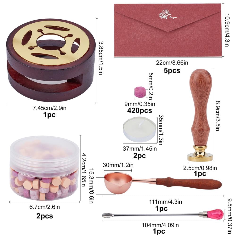 DIY Scrapbook Making Kits Including Sealing Wax Particles Vintage Seal Stamp & Wax Sticks Melting Spoon Paper Envelope Candle Mixed Color 9mm 2 colors 210pcs/color 420pcs