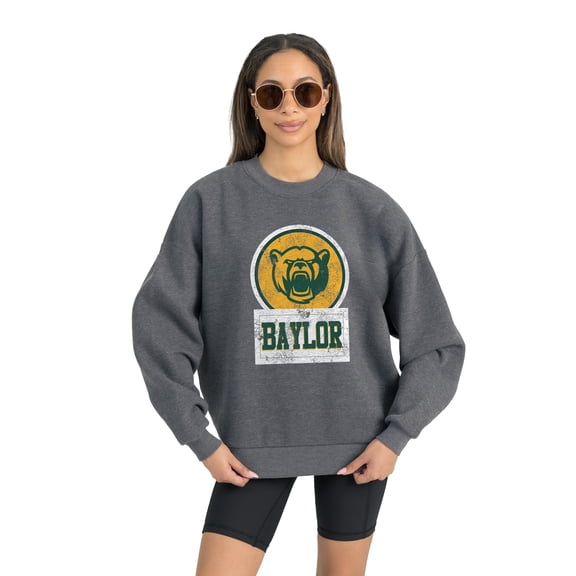 Women's Gameday Couture Baylor Bears Charcoal Oversized Drop Shoulder Fleece Drop Pullover Sweatshirt