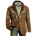thumbnail image 4 of DGMIOCS Men's Corduroy Western Print Blazer Vintage Single Button Coat Long Sleeve Jacket with Pockets Brown XXL, 4 of 6