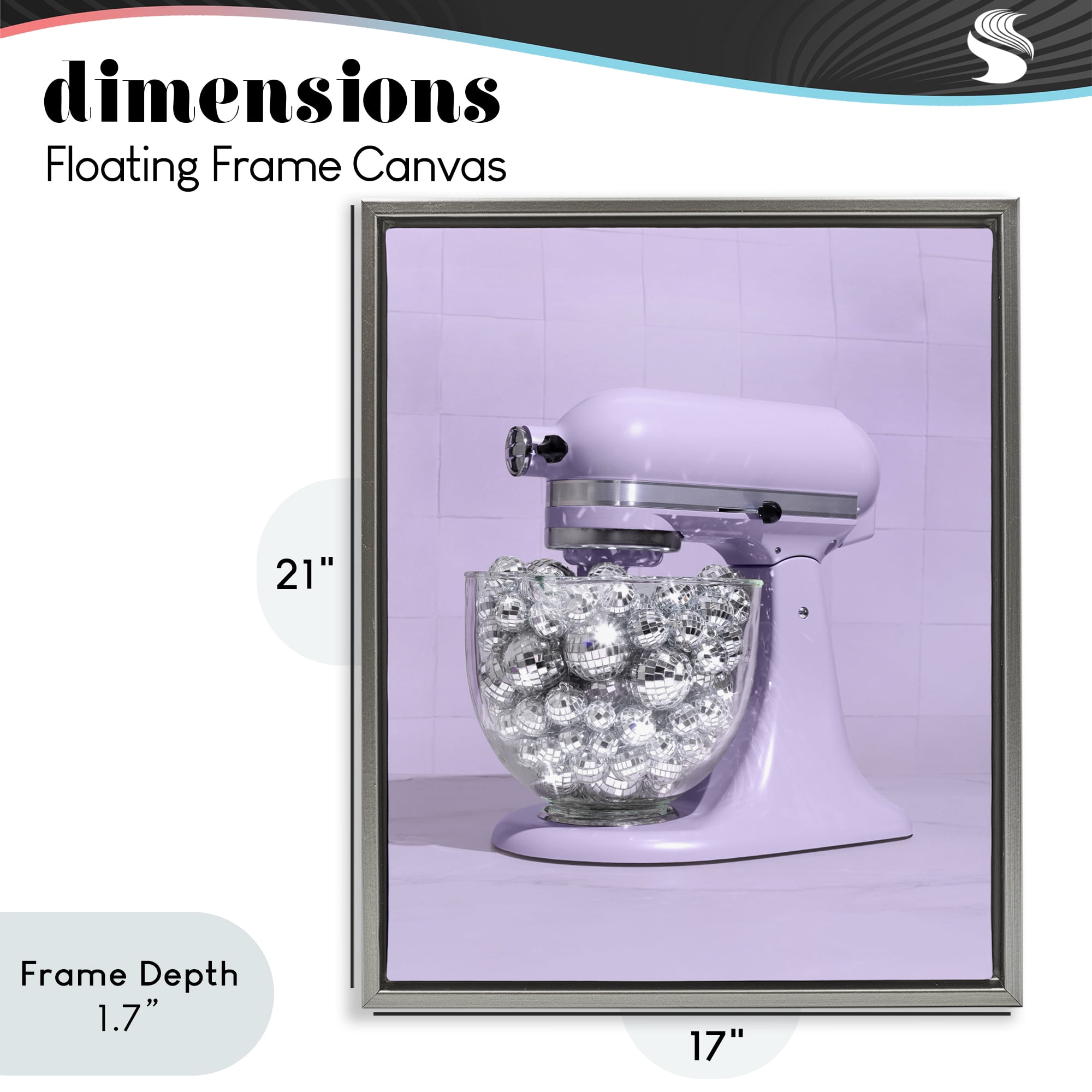 Stupell Industries Disco Kitchen Mixer over Purple Gray Framed Floater Canvas Wall Art, design by LISH Creative