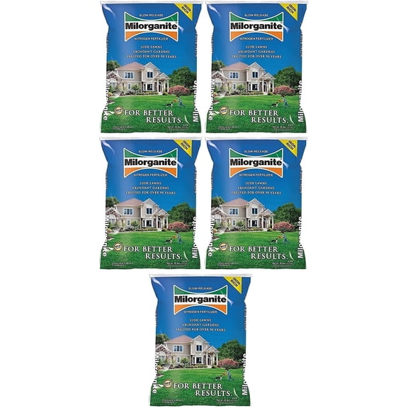 Milorganite Organic Nitrogen Fertilizer Granules - Natural Lawn Use - Pack of 5, 32 lb
