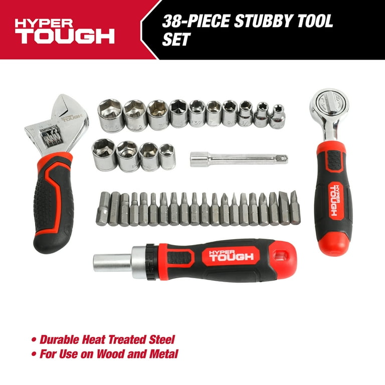 Hyper Tough Stubby Tool Set 38-Piece in Click Fit Case for