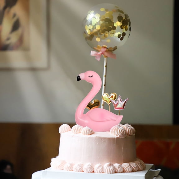 BESTYASH Vinyl Pink Flamingo Cake Topper for Birthday Wedding and Christmas Party Decor