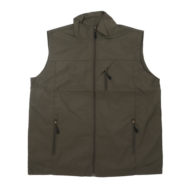 Chaleco de cuello alto con múltiples bolsillos para exteriores, informal, de secado rápido, sin mangas, para viajes, pesca, OD, verde, XL