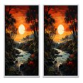 thumbnail image 2 of Designart "Palmiers Peinture Tropicale VI" Palmiers & Palmiers Ensemble d'Art Mural Encadré de 2 - Ensemble de Cadres Muraux Floraux Rouges pour Décoration Intérieure, 2 of 6