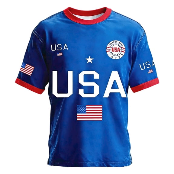Curuila 250 Anniversary Usa Shirt For Men Print Short Sleeve Crew Neck Comfort Patriotic Tee Blue Size L