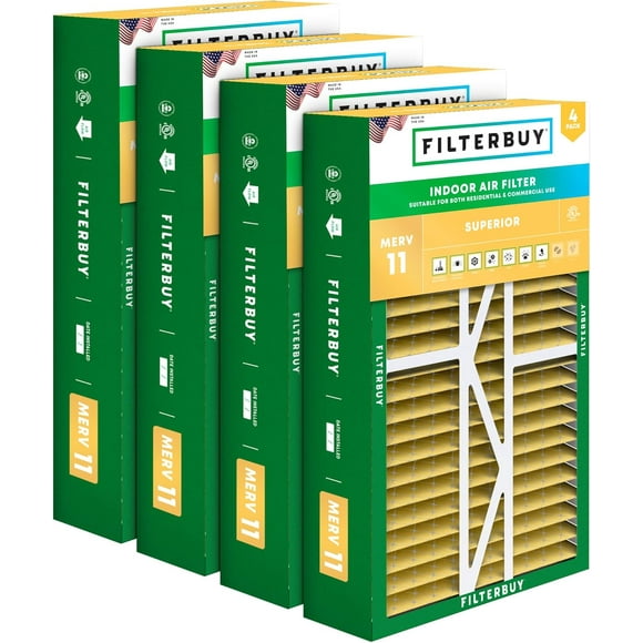 Filterbuy 16x25x5 MERV 11 Pleated HVAC AC Furnace Air Filters for Amana, Coleman, Goodman, Maytag, York, and More (4-Pack)