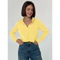 thumbnail image 5 of Button Down Shirt for Women Long Sleeve Solid Color Blouses Tops Business Casual Work Outfits Bright Yellow (256) L, 5 of 9