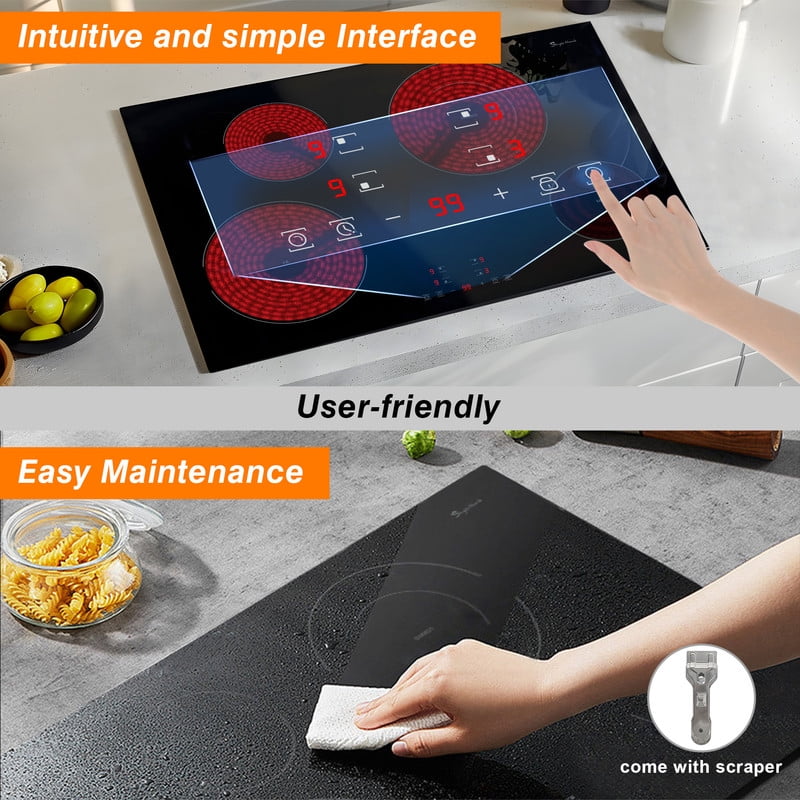 30 in. 4-Elements Ceramic Electric Cooktop in Black with Residual Heat Reminder and Automatic Shutdown