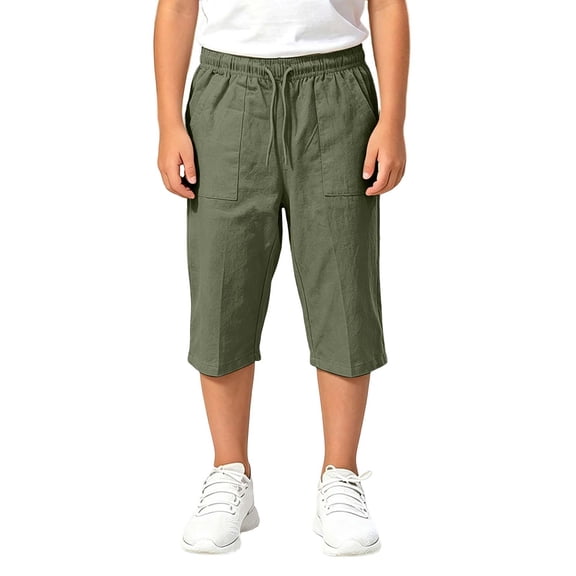 CONZONE Kids Boys Capri Pants Wide Leg Casual Pants for Child Elastic Waist Drawstring Back To School Athletic Jogger Pants with Pockets