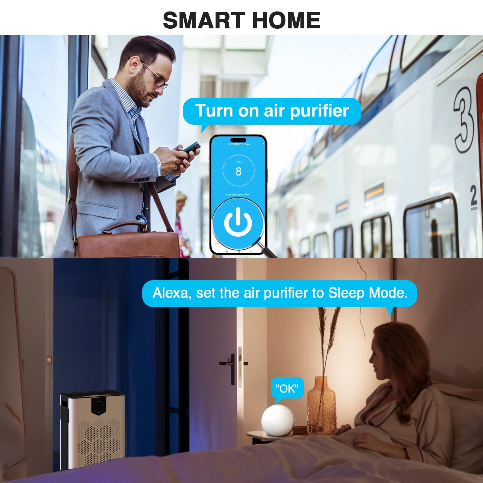 NUTROMO WiFi Smart Air Purifier for Home Large Rooms up to 3000 Sq.Ft., H14 True HEPA, 2 Washable Filters, PM2.5 Display, Alexa & Google Compatible, Removes Allergies, Smoke, Dust & Pet Hair