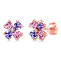 Gem Stone King 18K Rose Gold Plated Silver Pink Moissanite Blue Tanzanite and White Lab Grown Diamond Earrings for Women | 1.95 Cttw | Gemstone | Heart Shape 4MM