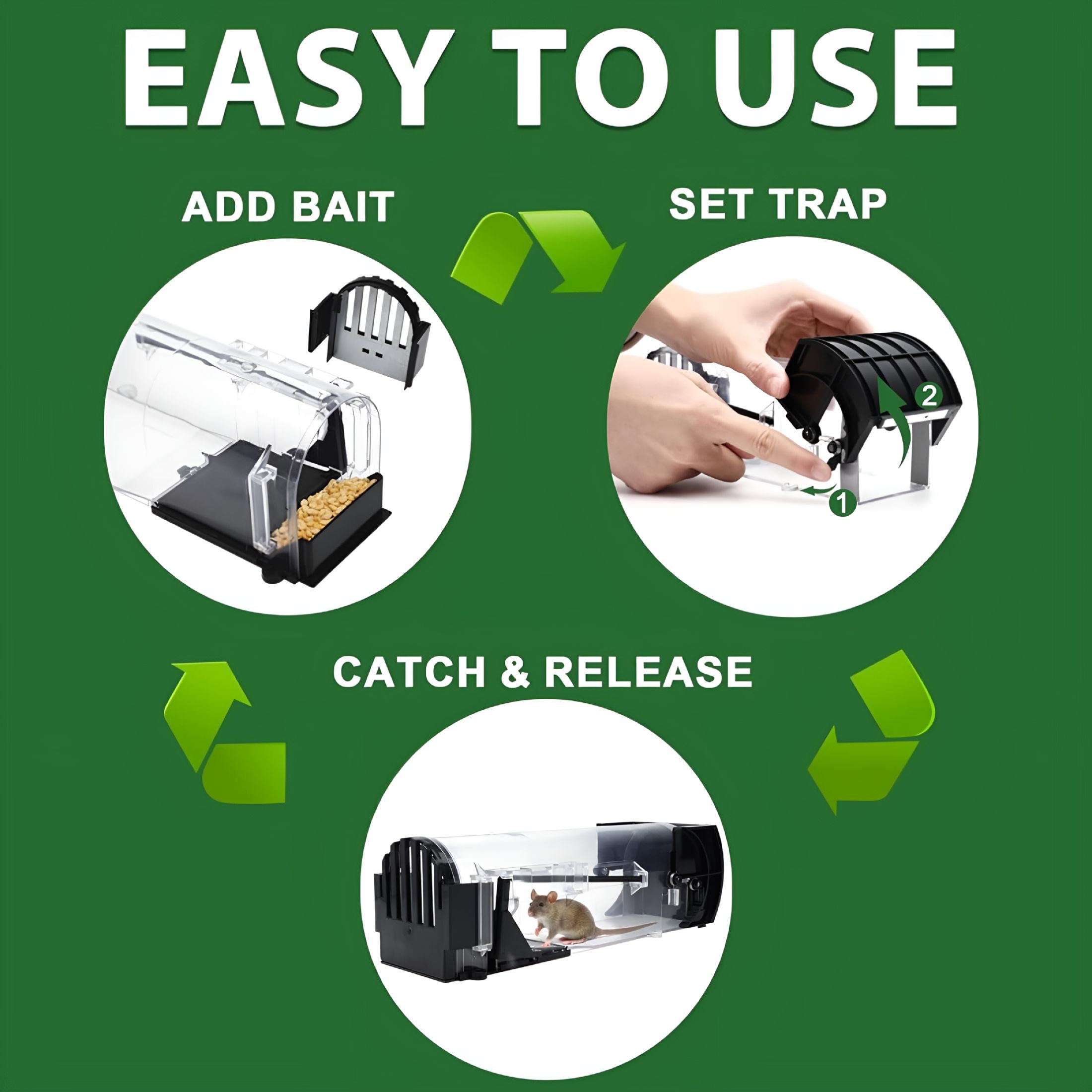 LAMIRO 2 Pack Humane Mouse Traps for Indoors & Outdoors,Easy to Use,No Touch Release,Improved Highly Sensitive,Effective Quick Rodent Catcher Comes with 2 Cleaning Brushes and Instruction Manual