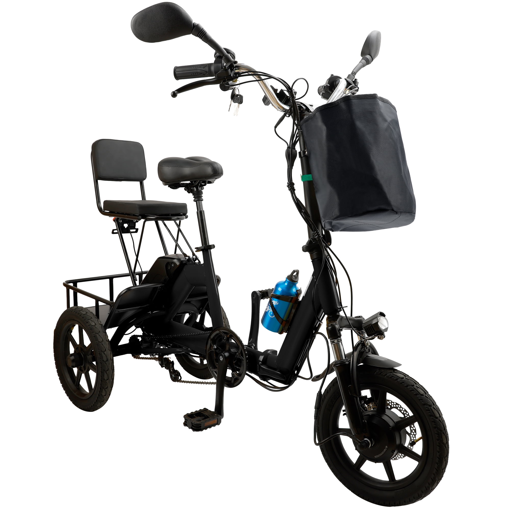 ARTUDATECH Foldable 3 Wheel Electric Tricycle 350W 48V Electric Trike with Front & Rear Basket for Men Women Adult Senior Black UL2849