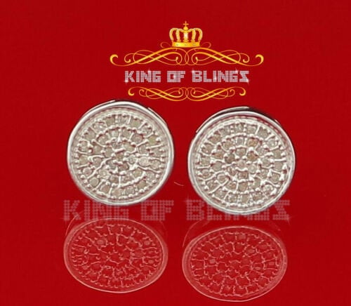 King of Bling's 925 White Silver Hip Hop 0.15ct Diamond For Men's & Women's Round Stud Earrings