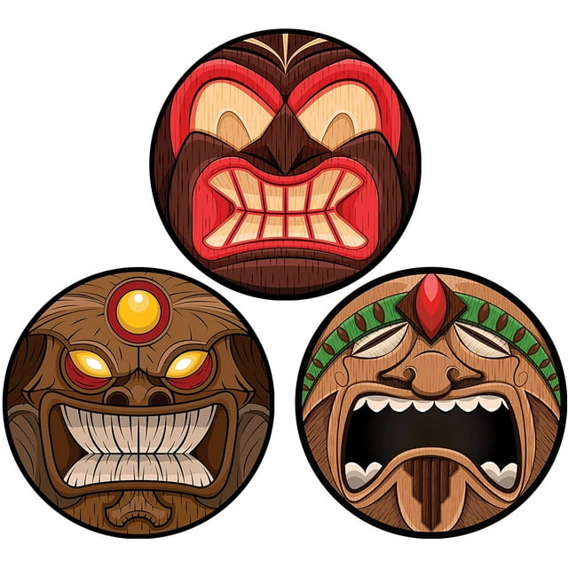 Car Magnet Tropical Hawaiian Tiki Mask Decoration Magnetic Decal for Locker or Fridge, Set of 3, 3 3/4 Inches