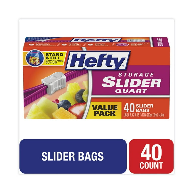 Hefty One Zip Slider Bags Freezer 1qt 2.5 mil Clear 35/Box 9 Box