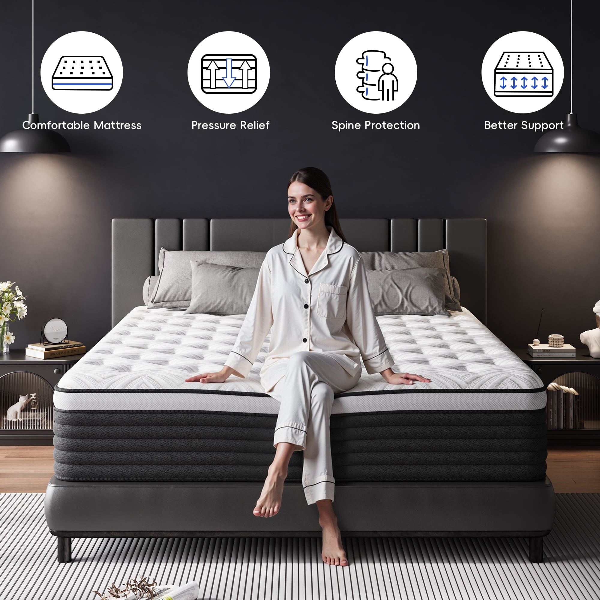 Full Mattress 12 Inch, Hybrid Memory Foam Mattress in a Box, Pressure Relief for Back Support, Medium Firm, Individually Pocket Springs, CertiPUR-US Certified, Grey Full Size