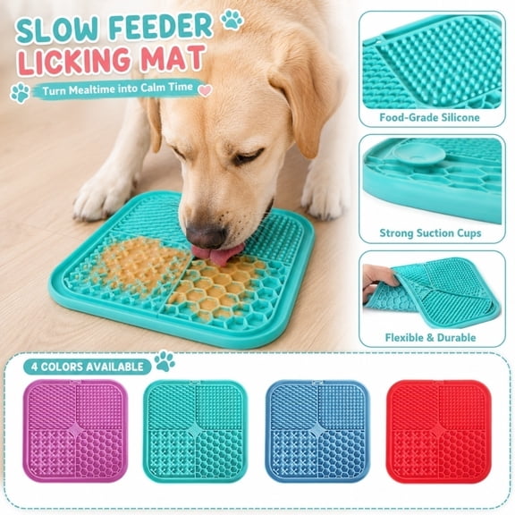 Durable Slow Feeder Dog Licking Mat, Food Grade Silicone Lick Pad with Strong Suction Cups, Interactive Calm Treat Mat for Dogs Cats Boredom Anxiety Relief, Creative Pet Gift