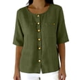 thumbnail image 2 of Women's Round Neck Short-Sleeved Button-Down Shirt Top, Casual Summer Blouse, 2 of 6