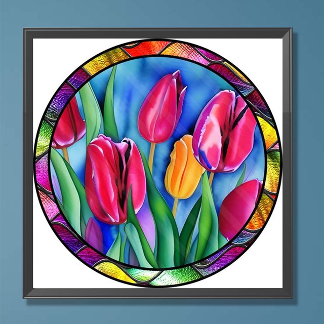 Cuadros Decorativos 5D bricolaje taladro redondo completo diamante pintura vidrieras tulipán decoración del hogar (LP440) Wdftyju embutido en tela