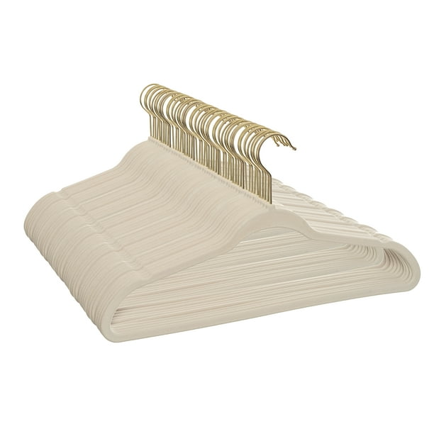 Better Homes & Gardens NonSlip Velvet Clothing Hangers, 50 Pack, Beige