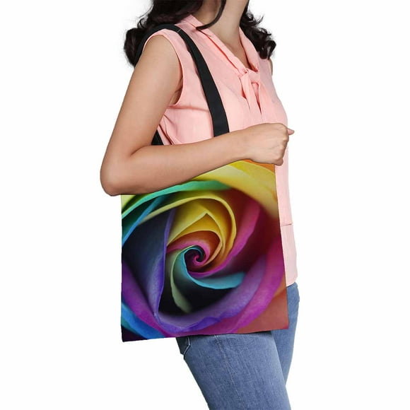 YUSDECOR Macro of rainbow rose flower and colorfull petals Canvas Shoulder Bags Handbags Tote Bags Shopping Bag