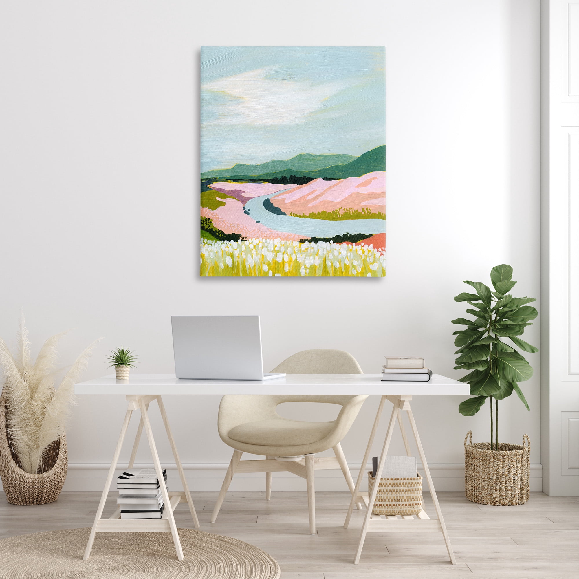 Stupell Industries Pastel Mountain Stream Landscape Painting Gallery Wrapped Canvas Art Print Wall Art, 36 x 48