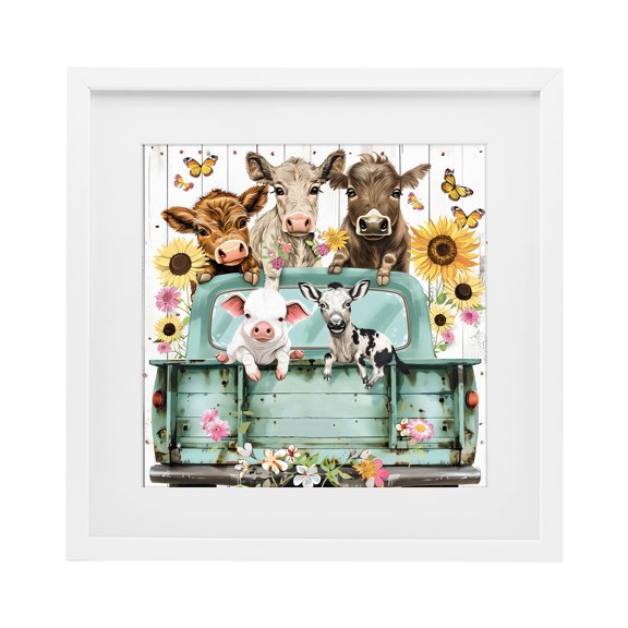 Stupell Industries Cottage Barnyard Friends in Vintage Truck White Framed Print Under Glass, 16 x 16, by Creative Studio