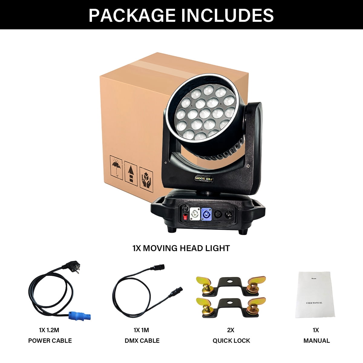 19x15W Led Moving Head RGBW Beam & Wash Zoom DJ Stage Light Equipment Concert Productions Professionals Wedding
