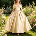 thumbnail image 5 of Girls Off Shoulder Big Bow Maxi Formal Dress A Line Satin Long Gown Kids Wedding Birthday Party Dress Beige 13--14 Years, 5 of 7