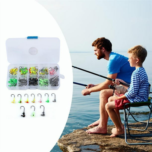 100pcs Fishing Hooks Set Multicolor hooks saltwater Lead Head Jigs with  Single Hook Maggot Grub Soft Lure Outdoor Fishing Accessories 