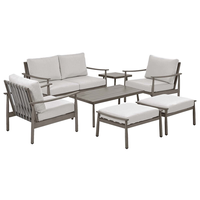 7 Piece Aluminum Patio Furniture Set, Outdoor Armchair with Loveseat, All-Weather Outdoor Sectional Sofa with Side Table and Coffee Table