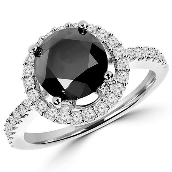 Majesty Diamonds MD180167-9 4.3 CTW Round Black Diamond Halo Engagement Ring in 14K White Gold - Size 9
