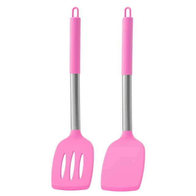 Binwennn Cooking Utensils Set Stainless Steel Rose Pack Of 2 Silicone Spatulas Non Stick Pan Home Kitchen Spatulas Cooking For Egg Fish Pancakes