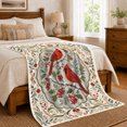 thumbnail image 6 of Cardinal Pair Inside An Ornamental Botanical Frame, Soft Flannel Blanket with Ornamental Folk Botanical Print, Housewarming Gift and Home Decor for Bedroom and Living Room, 6 of 7