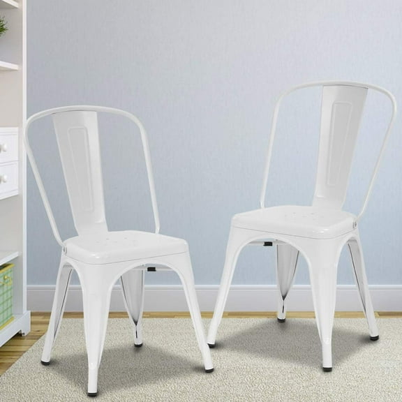 Dkelincs Metal Dining Chairs Set of 2 Stackable Chairs 18 inch Seat Height Kitchen Restaurant Chair Patio Bar Stools (Cream)