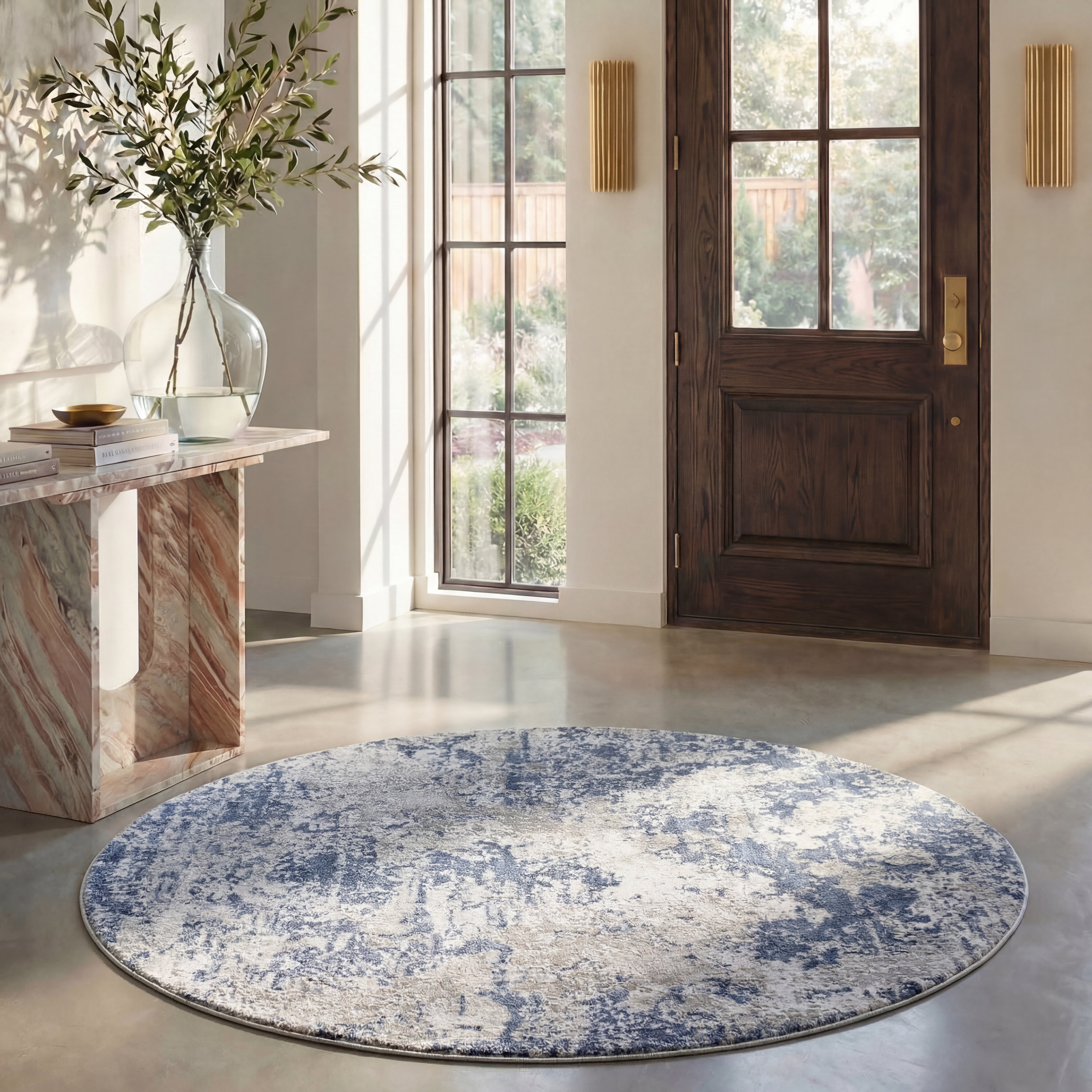 Safavieh Amelia Alastar Abstract Distressed Area Rug, Dark Blue/Gray, 5'3" x 5'3" Round