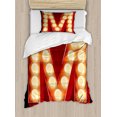 thumbnail image 1 of Letter M Duvet Cover Set Twin Size, Vintage Alphabet Collection of Old Movie Theaters Casinos Retro Type, Decorative 2 Piece Bedding Set with 1 Pillow Sham, Vermilion Yellow Black, by Ambesonne, 1 of 3