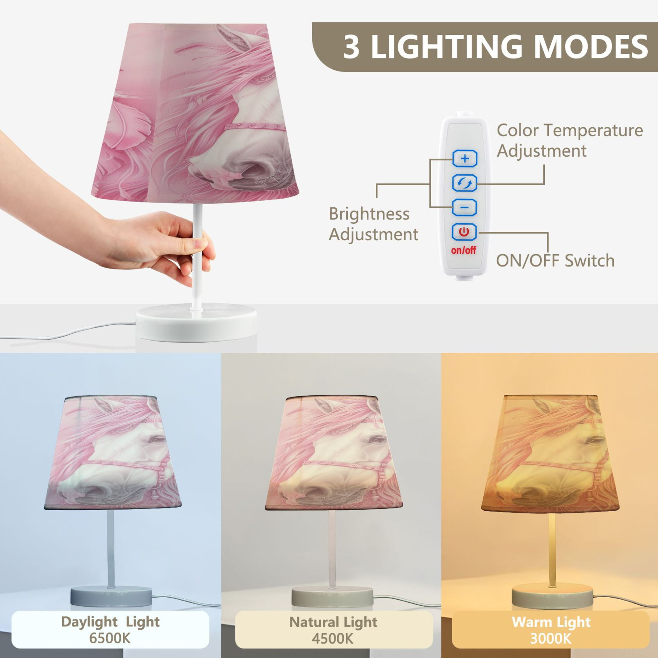 LED Desk Lamp Elegant Horse with Long Hair Table Nightstand Lamps with 3 Color Temperatures for Home Bedroom Living Room Decor 8x12